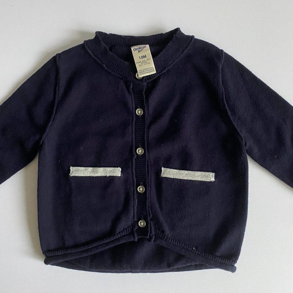 OshKosh B'Gosh Navy Blue Baby Girl 18 Months Hi-Low Cardigan Sweater - Picture 1 of 7